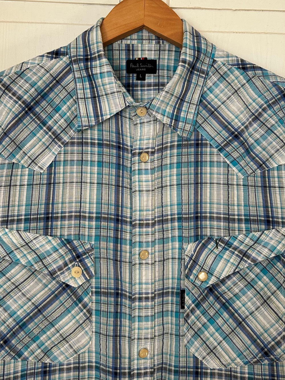 Paul Smith Jeans Mens Size L Long Sleeve Pearl Snap Button Down Plaid Shirt - Picture 8 of 16
